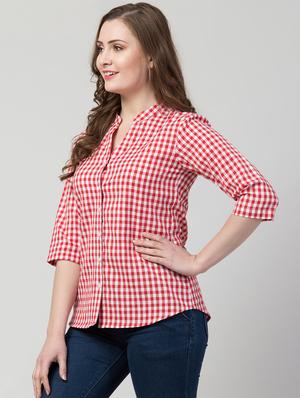mandarin neck checkered shirt - 17022121 - Standard Image - 2