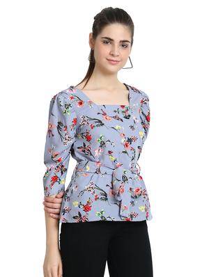 tie front floral top - 17022274 - Standard Image - 2