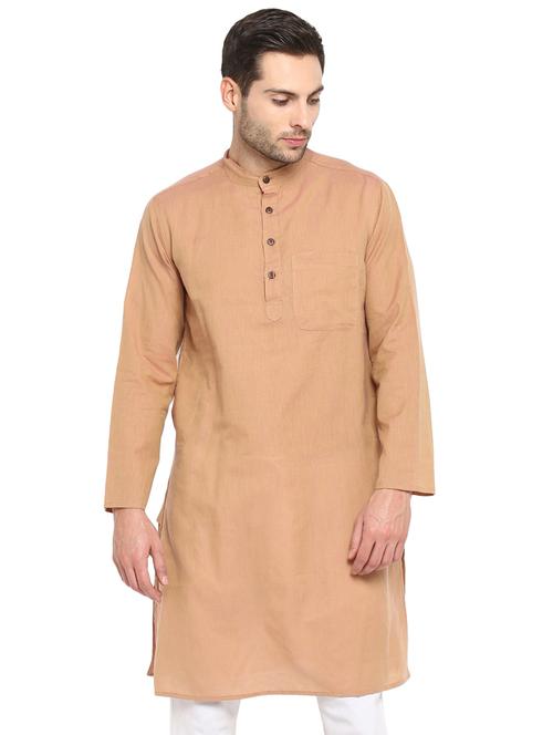 beige solid long kurta - 17025740 - Very Small Image - 1
