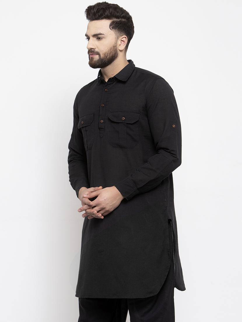 black solid pathani kurta - 17026083 - Zoom Image - 2