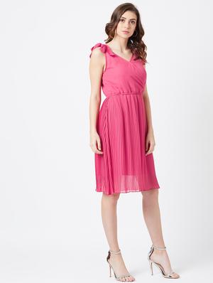 shoulder tie up solid a-line dress - 17027510 - Standard Image - 2