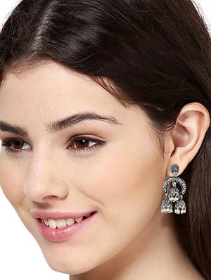 silver metal jhumka earring - 17041278 - Standard Image - 2