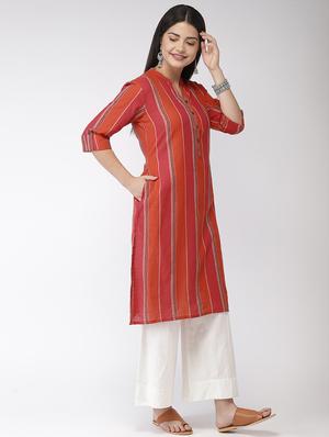 striped straight kurta - 17060697 - Standard Image - 2