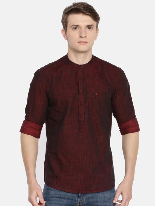 maroon solid short kurta - 17062480 - Very Small Image - 1