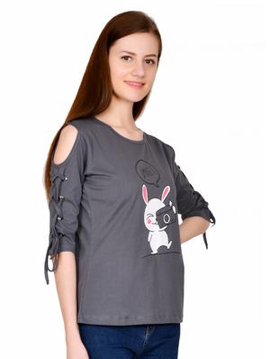 cold shoulder graphic top - 17080952 - Standard Image - 2