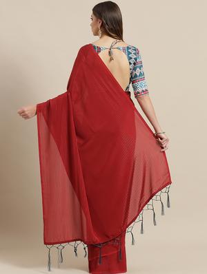 striped plain saree with blouse - 17092043 - Standard Image - 2