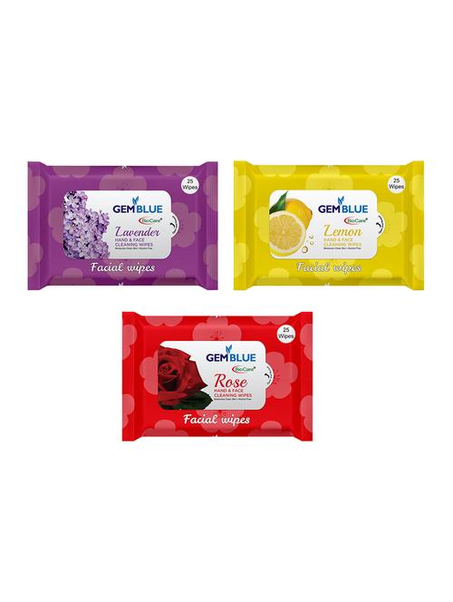 gemblue biocare lavender +lemon + rose facial wipes pack of 3 - 17092374 - Very Small Image - 1