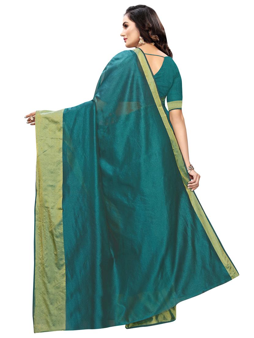 turquoise chanderi saree with blouse - 17096466 - Zoom Image - 2