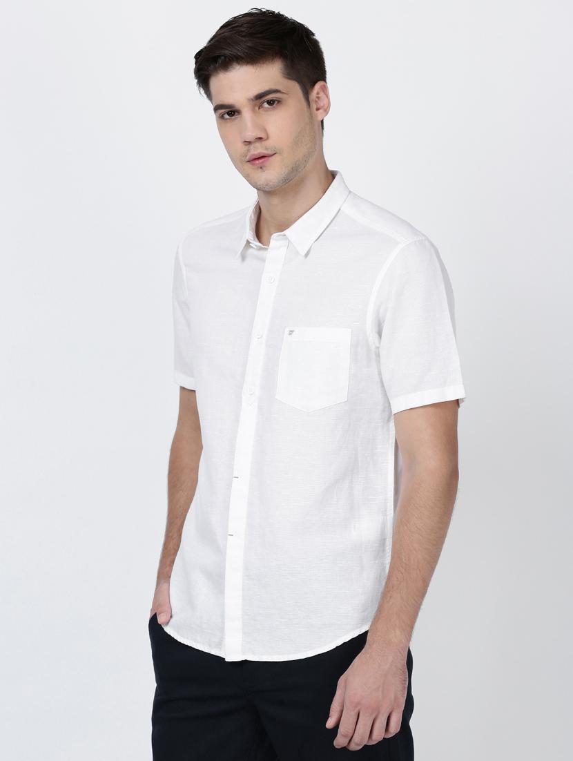 white solid cotton linen casual shirt - 17102300 - Zoom Image - 2