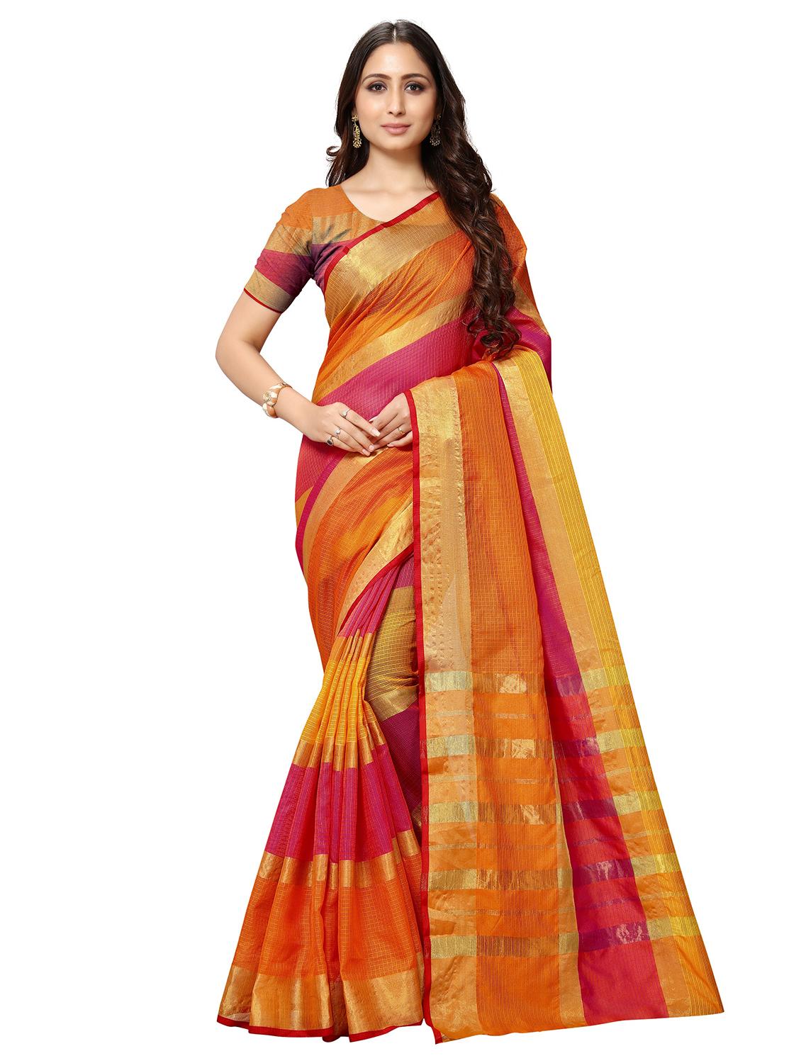 women's stripes multi colored saree with blouse