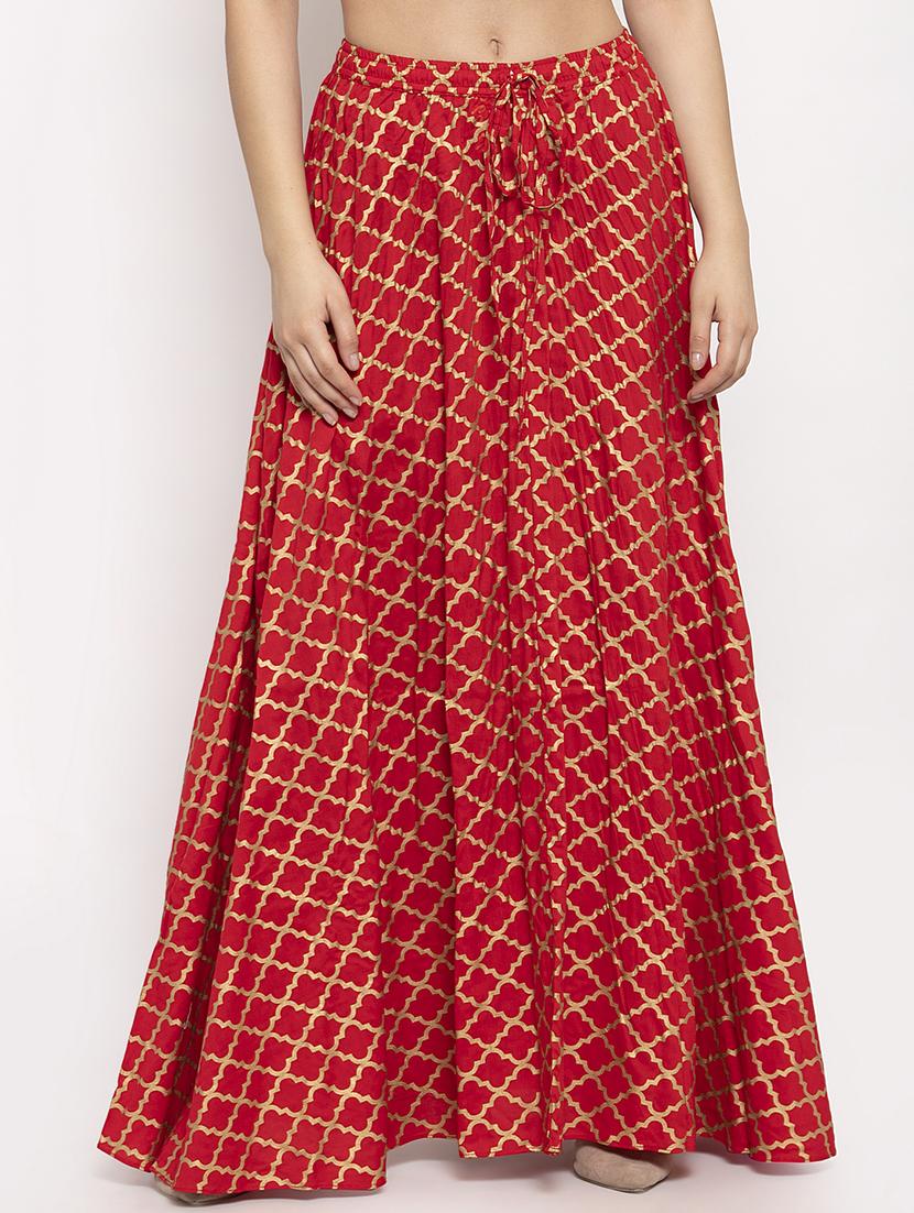 gold printed flared skirt