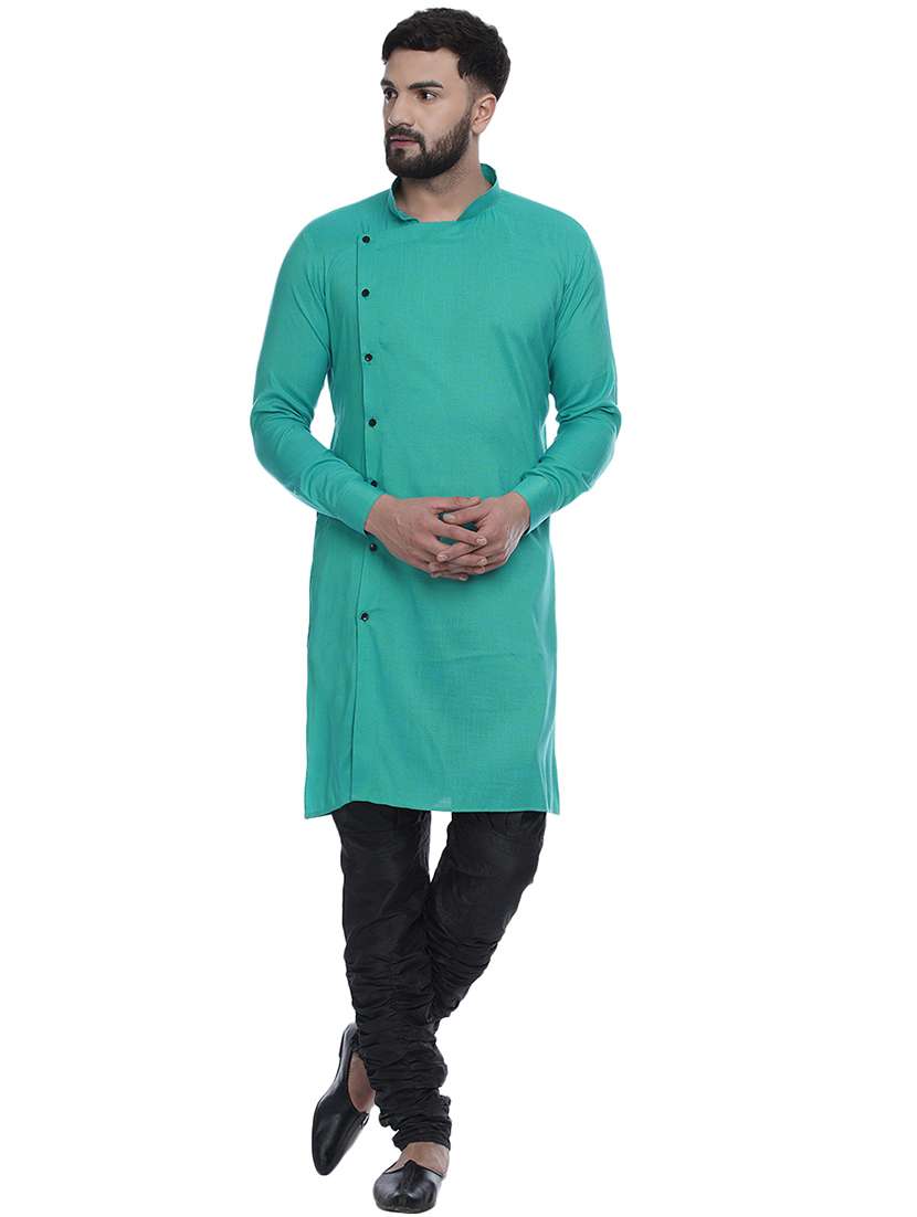 men solid mandarin neck long kurta