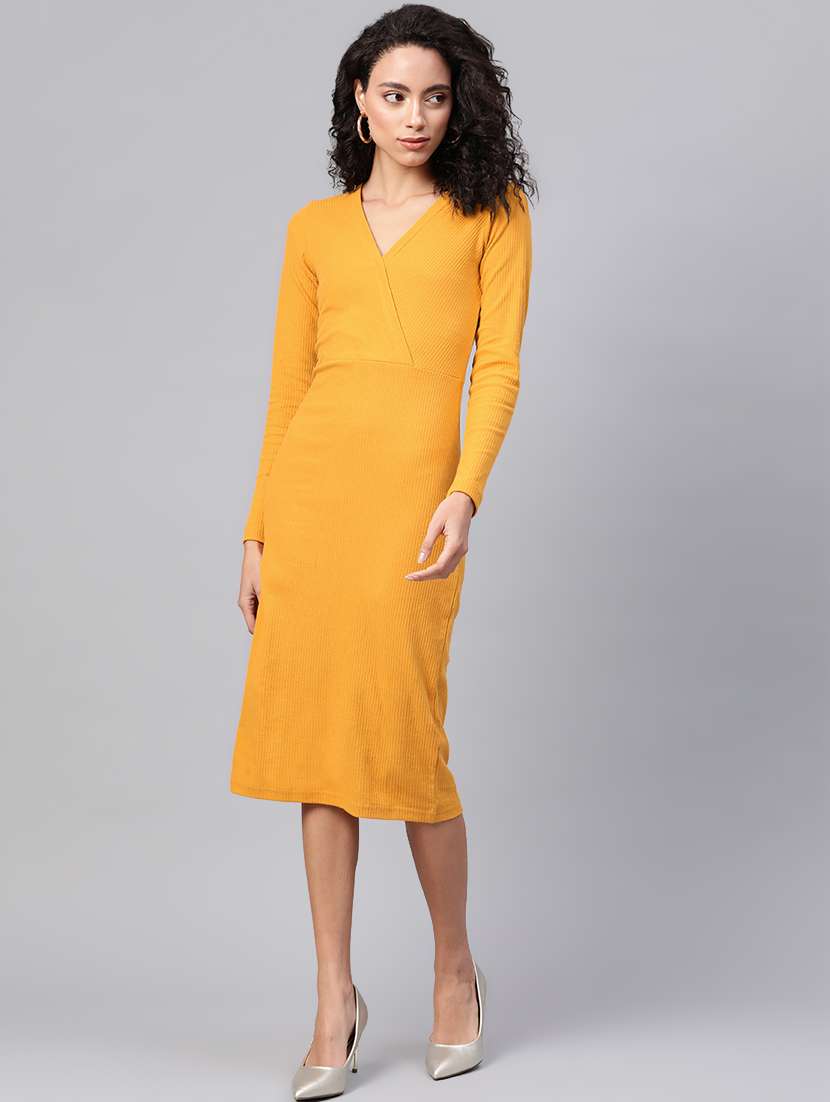 overlap neck sheath dress