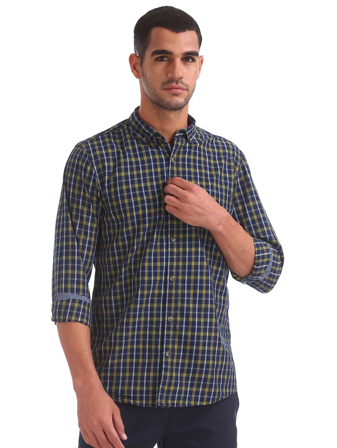 blue checkered casual shirt
