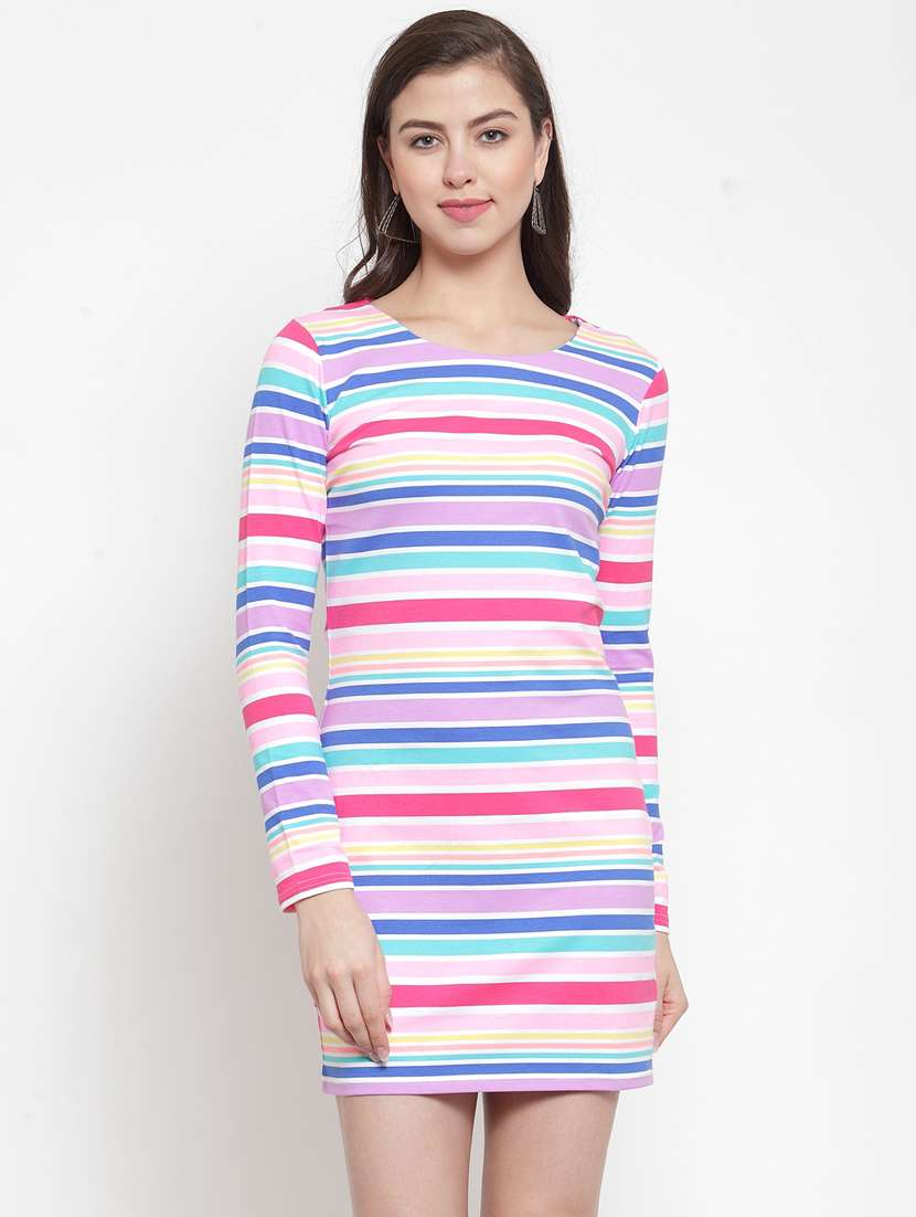 round neck striped bodycon dress