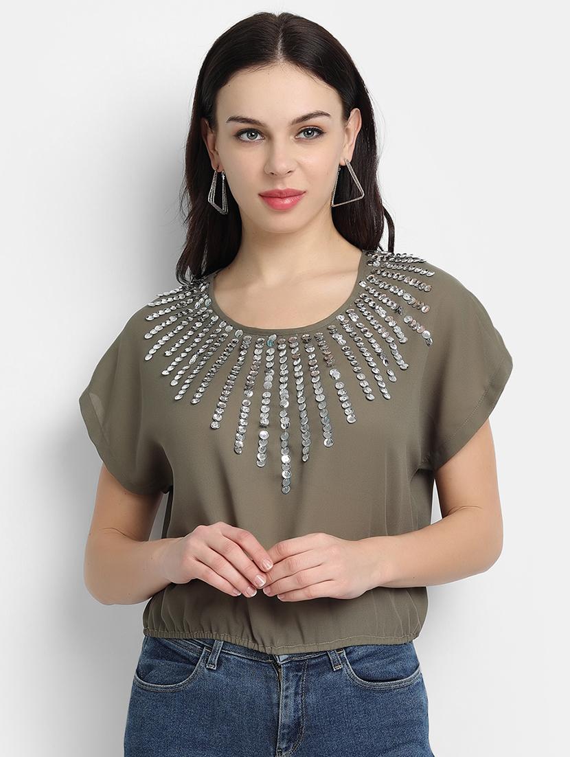 women's crop round neck top