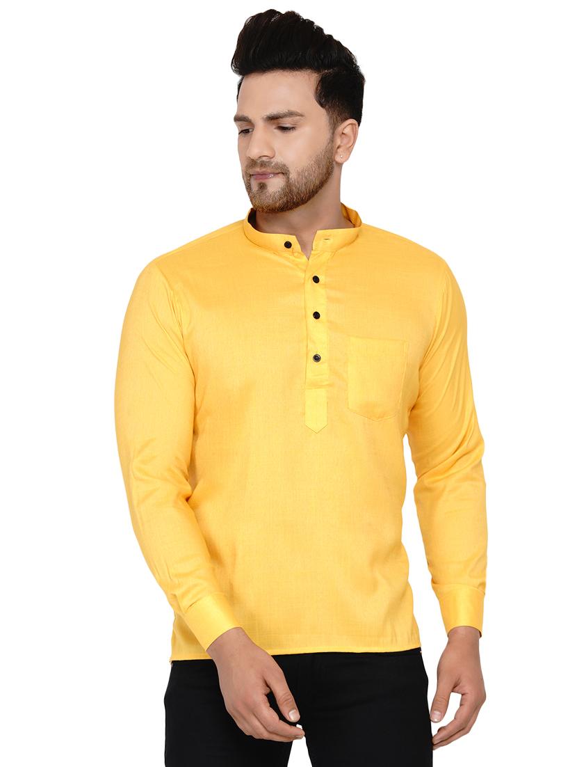 yellow solid short kurta
