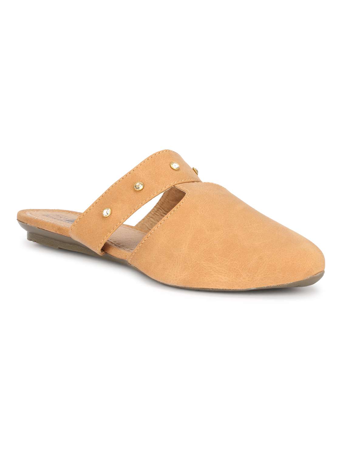 women solid slip on flat mules