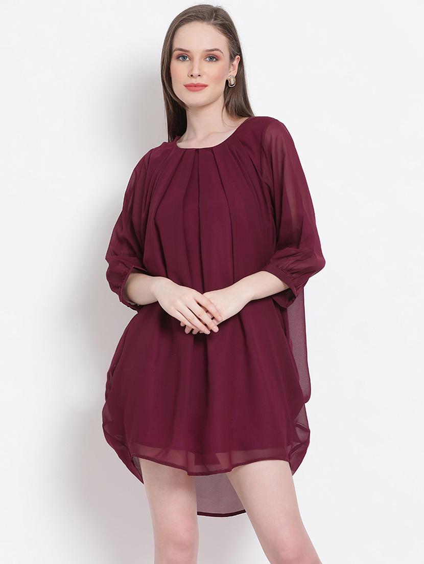 women's high low solid dress