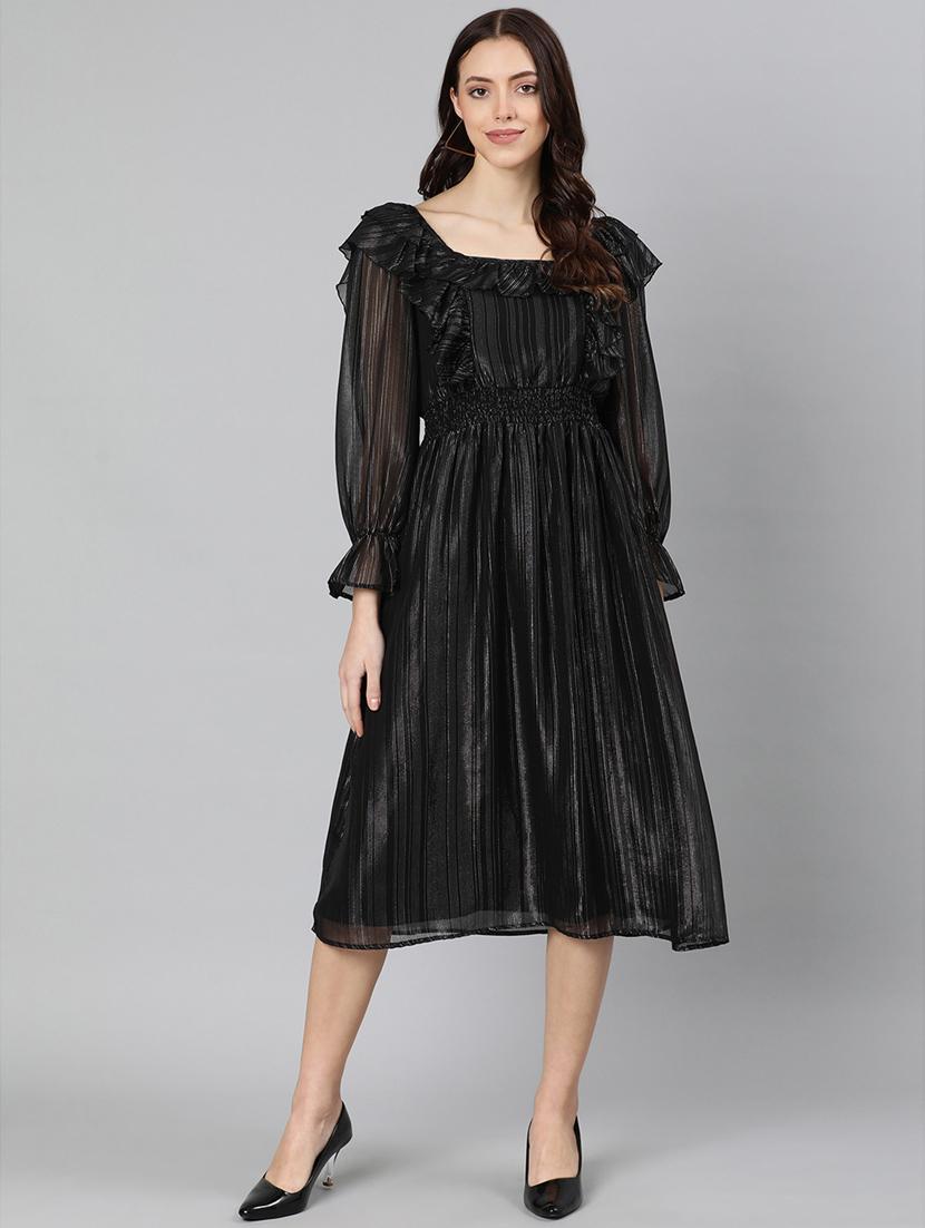 black striped a-line dress