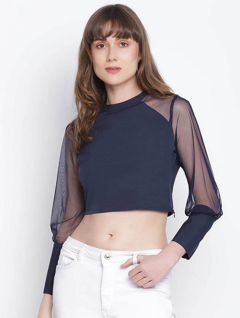 women's crop round neck top
