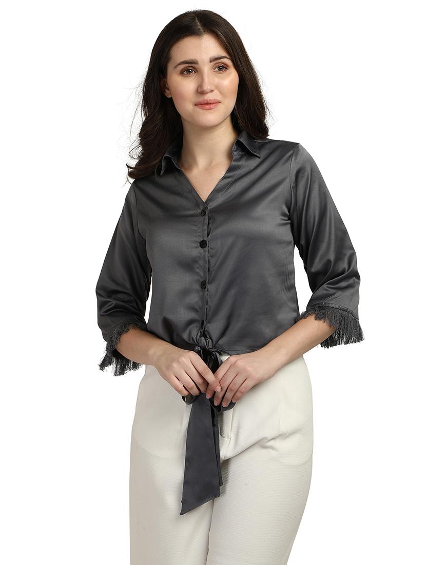 tie front solid shirt