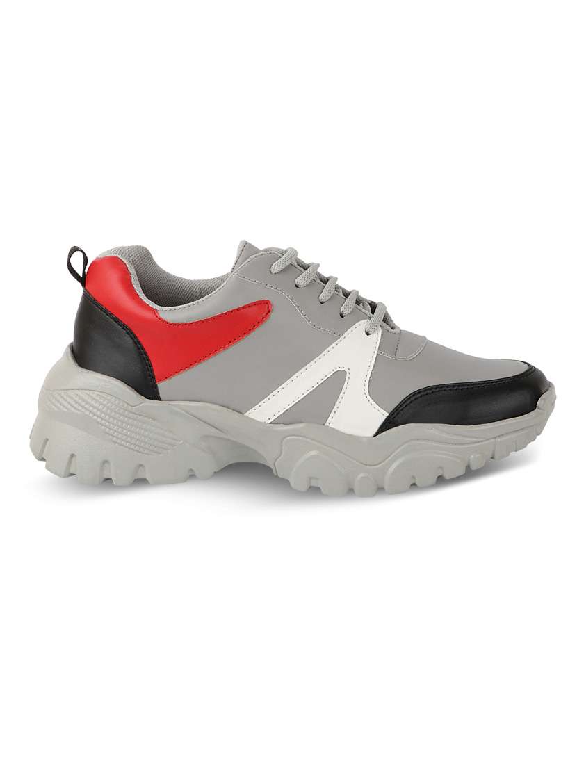 grey synthetic laceup sneakers