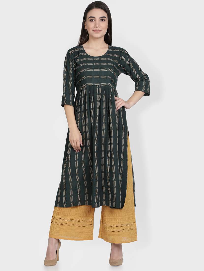 green cotton kurta palazzo  set