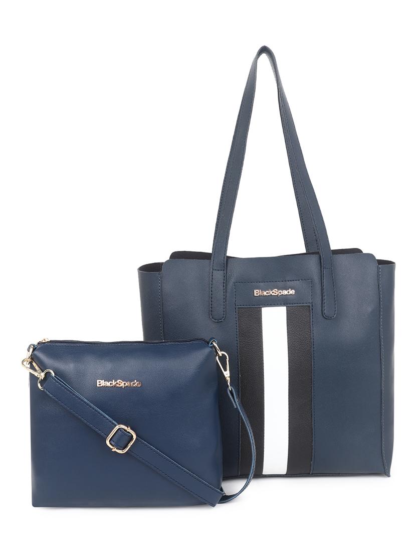 blue striped combo tote