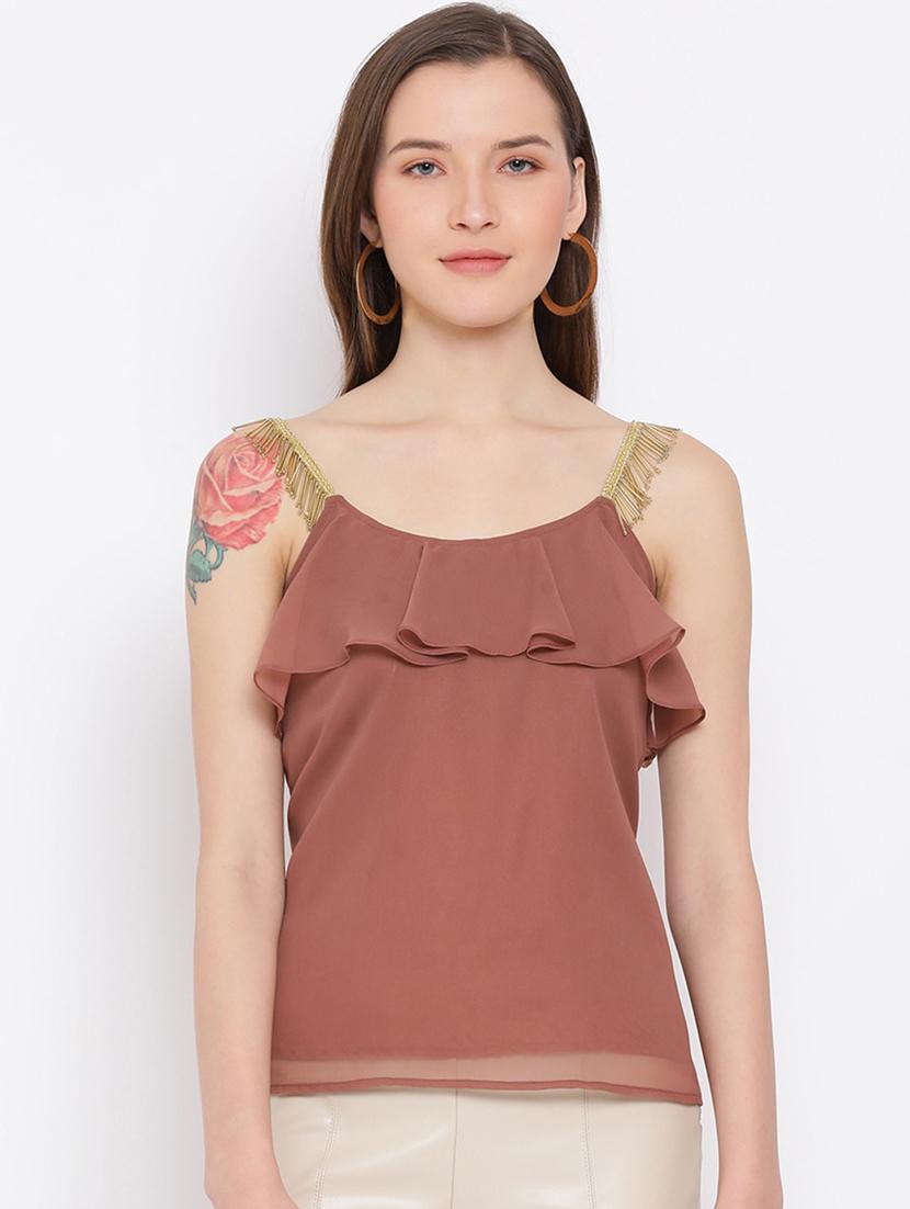 women's ruffle shoulder strap top