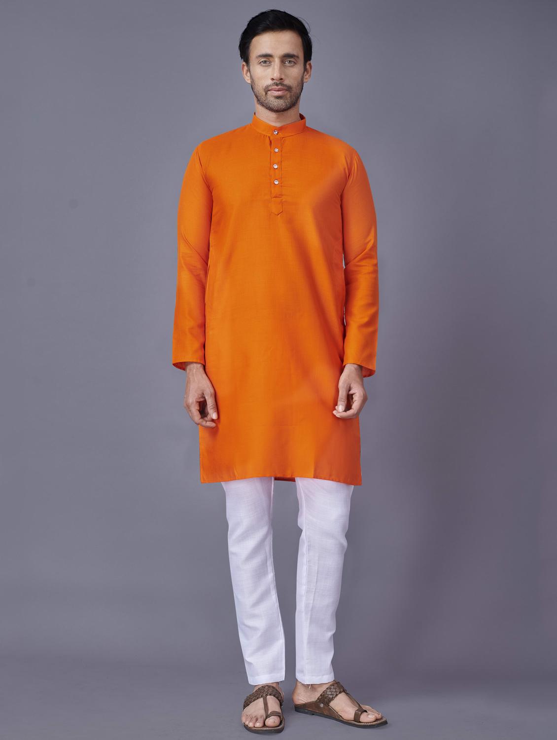 orange solid kurta pyjama ethnic wear set