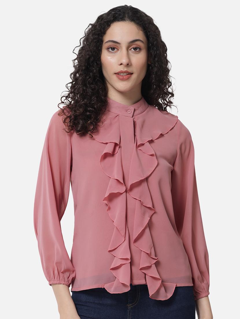 women's ruffle mandarin neck top