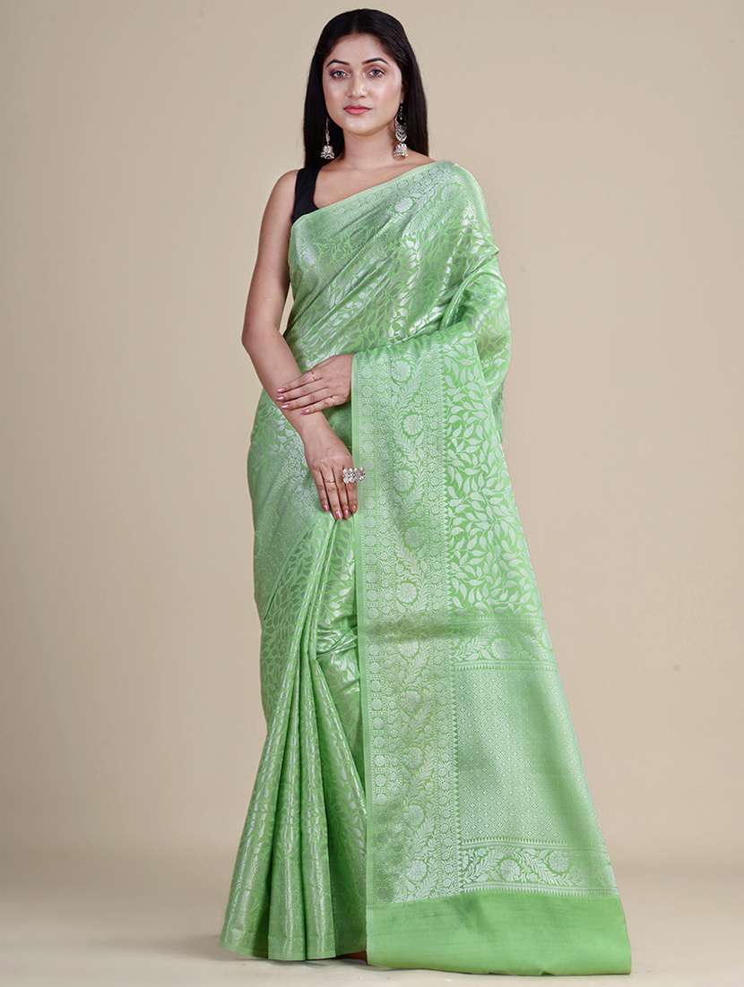 self design zari work woven saree with blouse