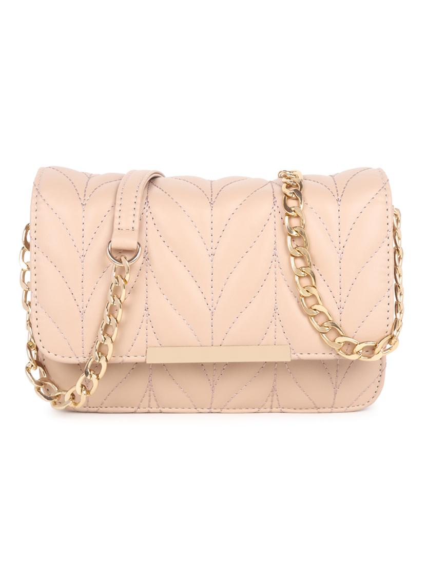 beige quilted regular sling bag