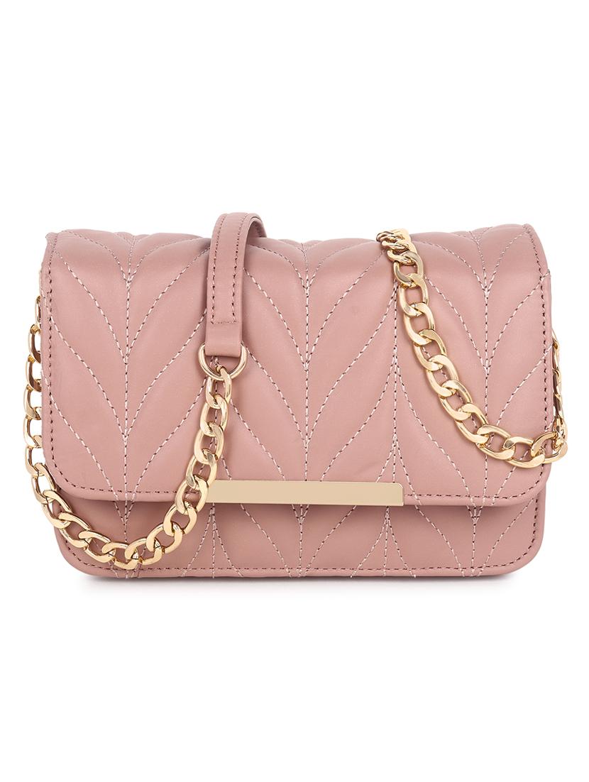 pink quilted regular sling bag