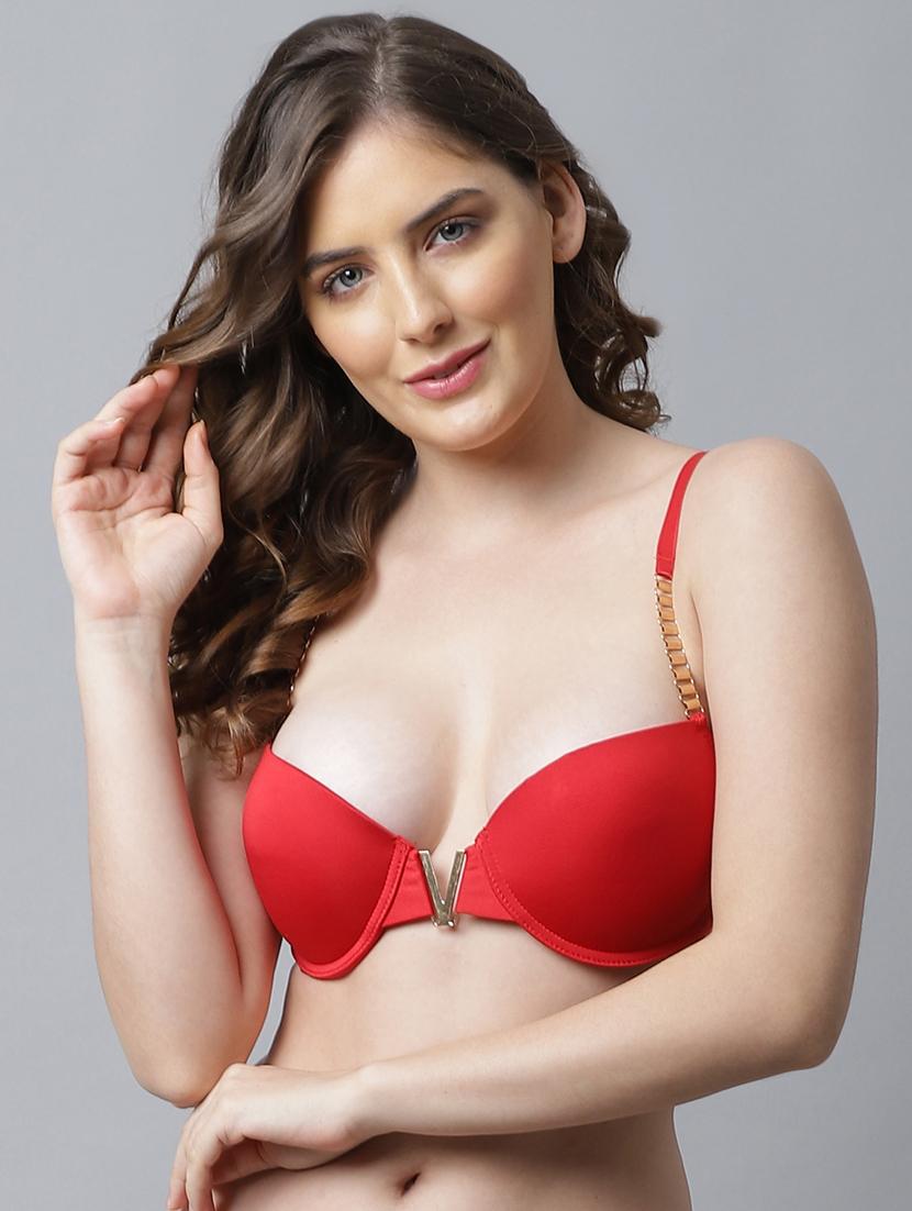 red embellished plunge bra