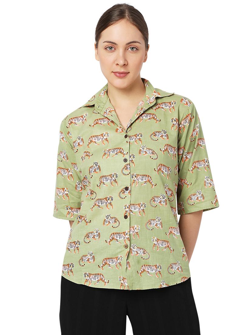 green cotton regular shirt