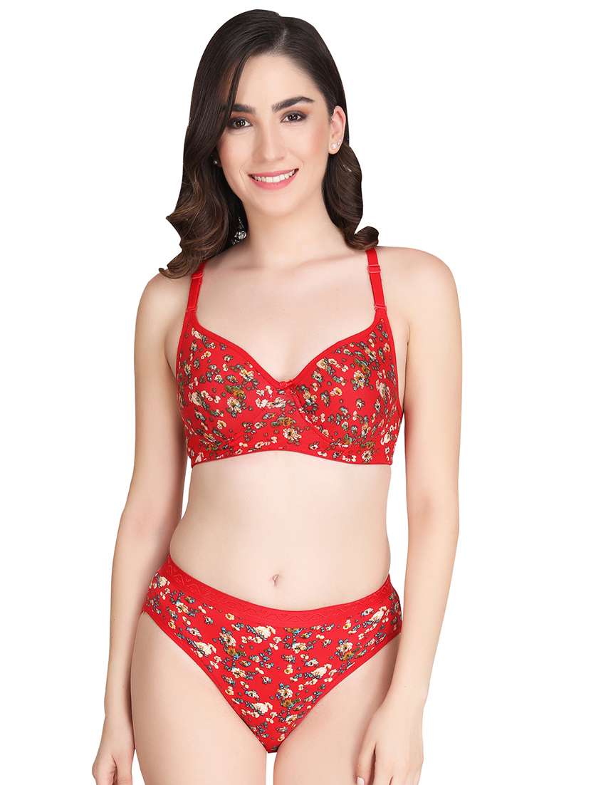 red cotton bras and panty set