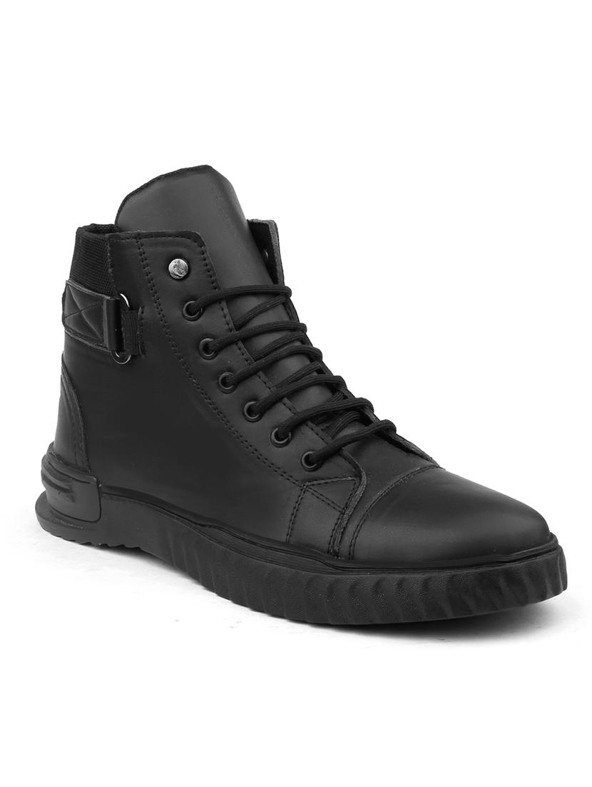 men black solid ankle lace up boots