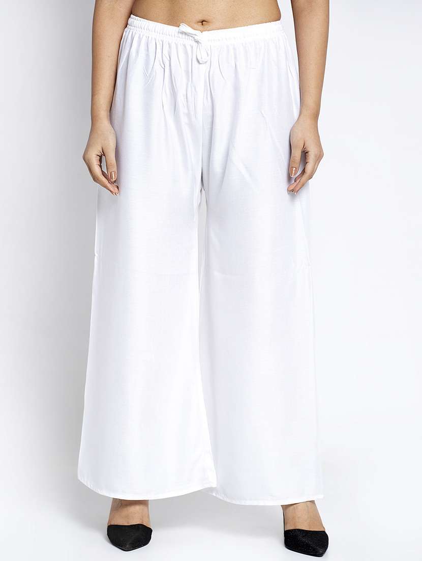 white rayon flared palazzo