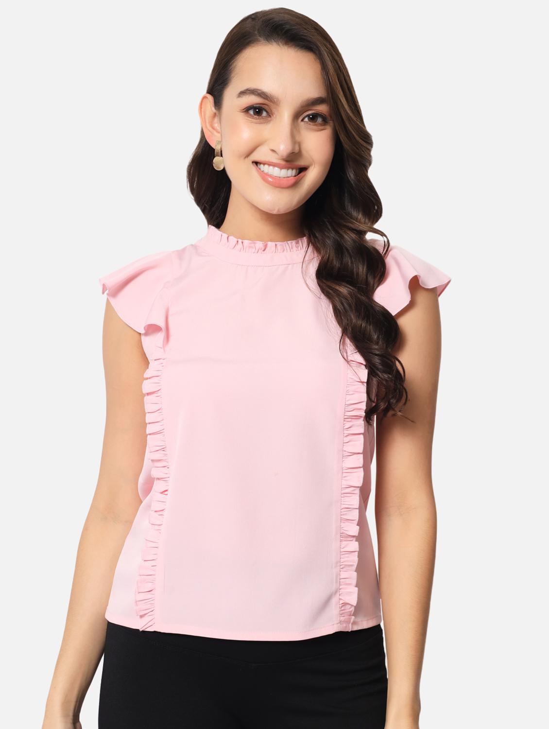 women's ruffle mock neck top