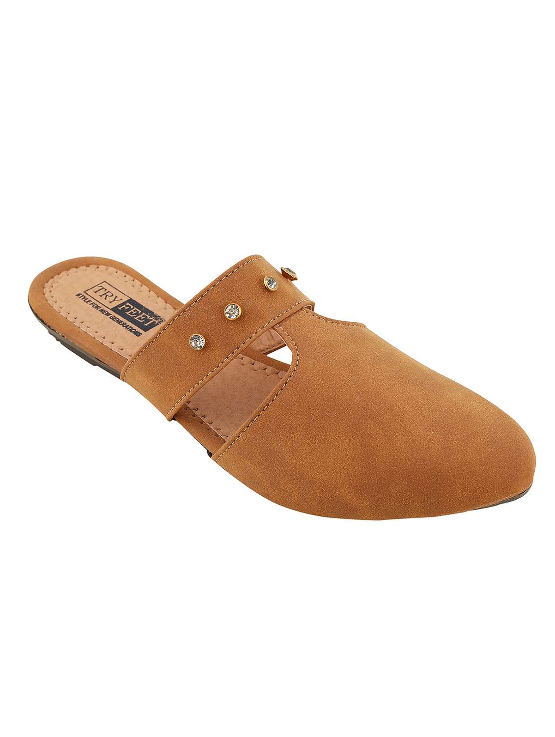 women solid slip on flat mules
