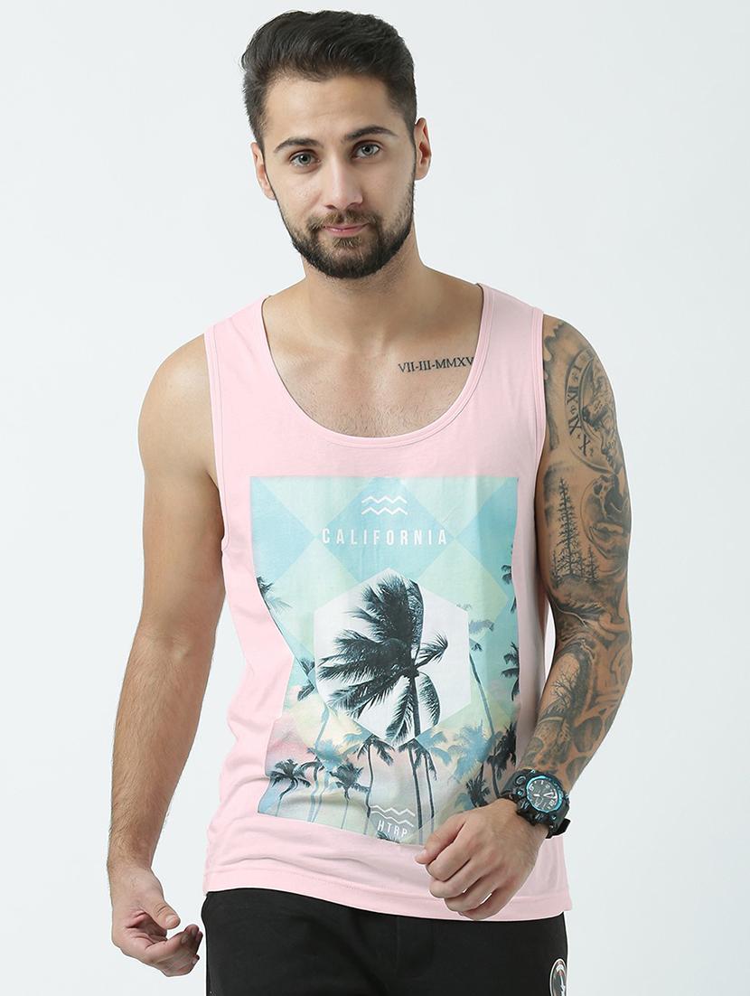 men scoop neck front print sleeveless t-shirt