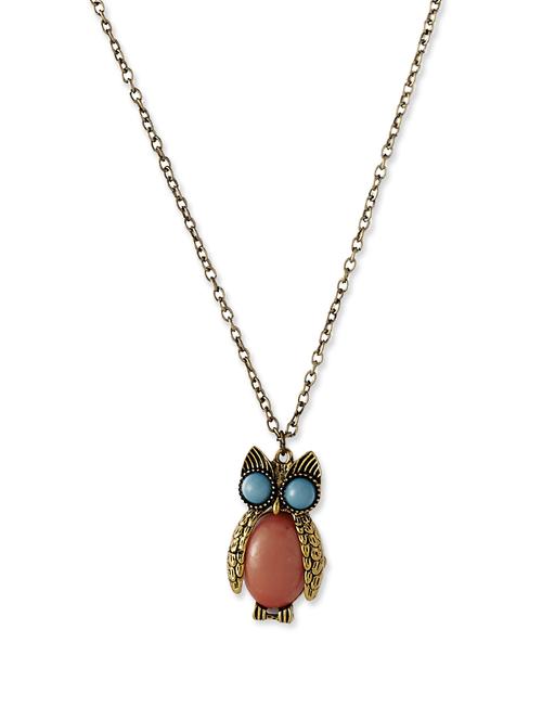 Owl Pendant Gold And Pastel Necklace - THE PARI