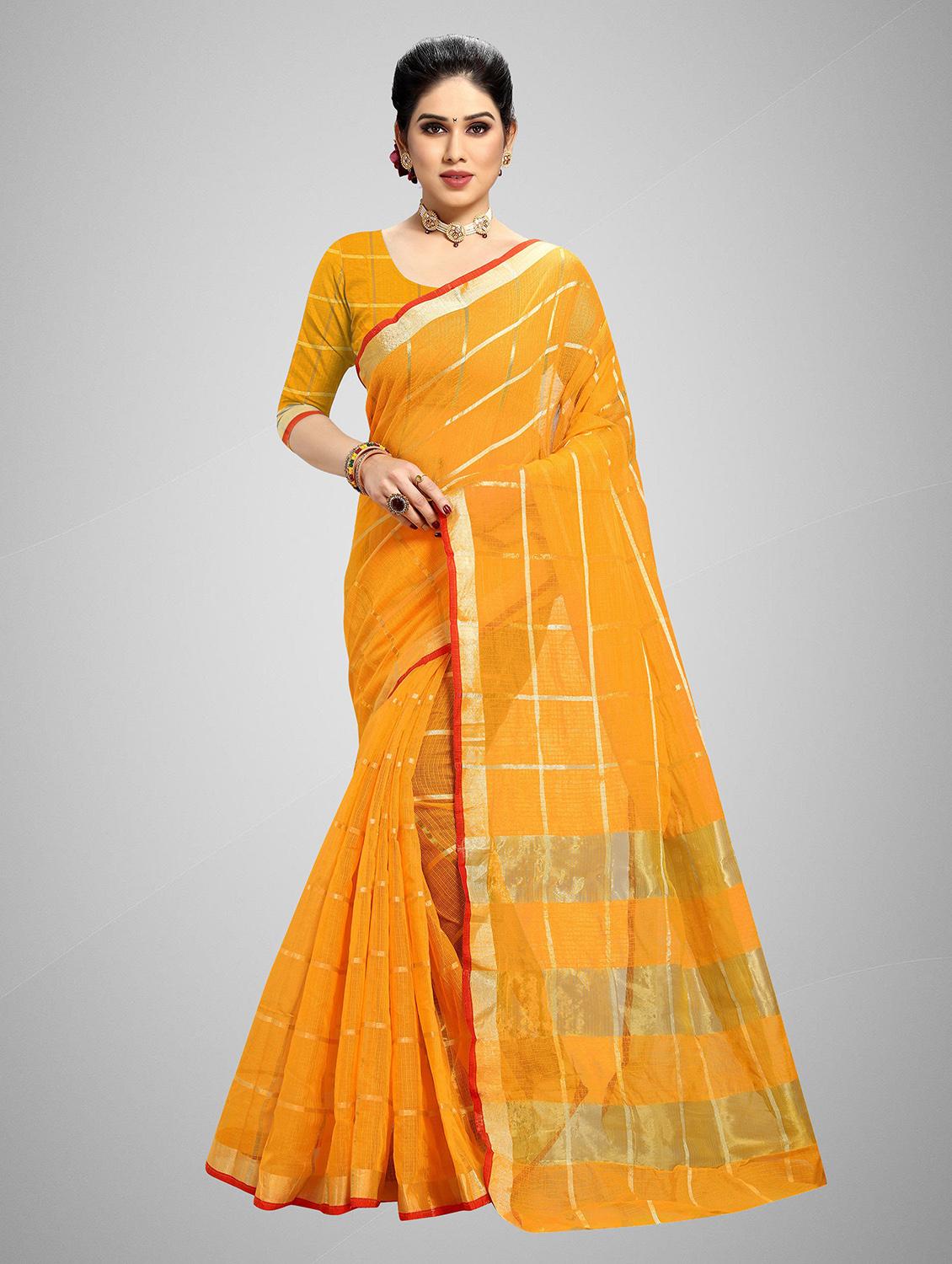 women's self design orange colored saree with blouse