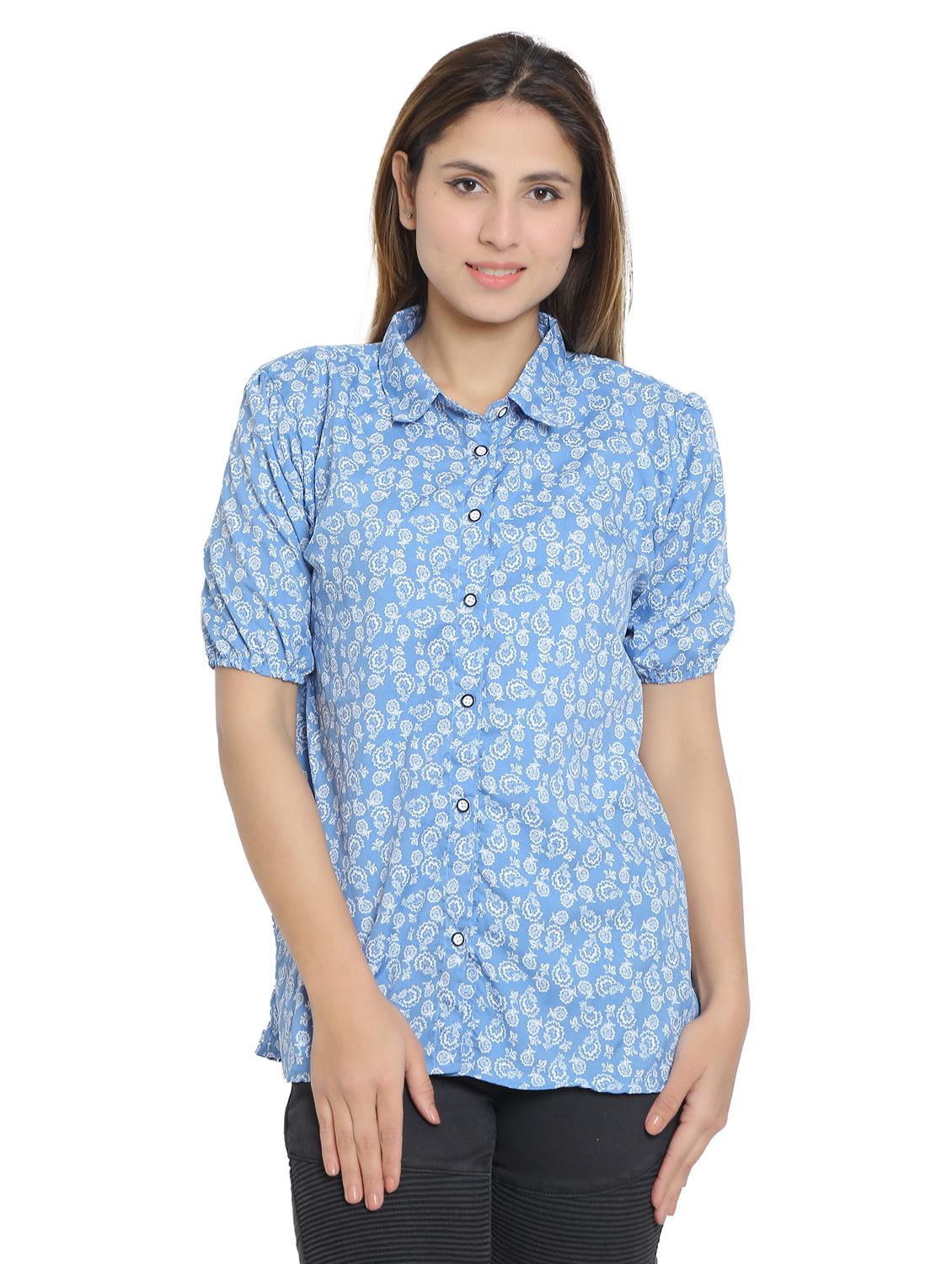 blue cotton blend regular shirt