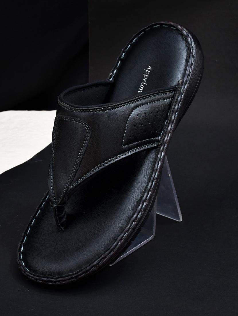 black synthetic & mesh toe separator slippers