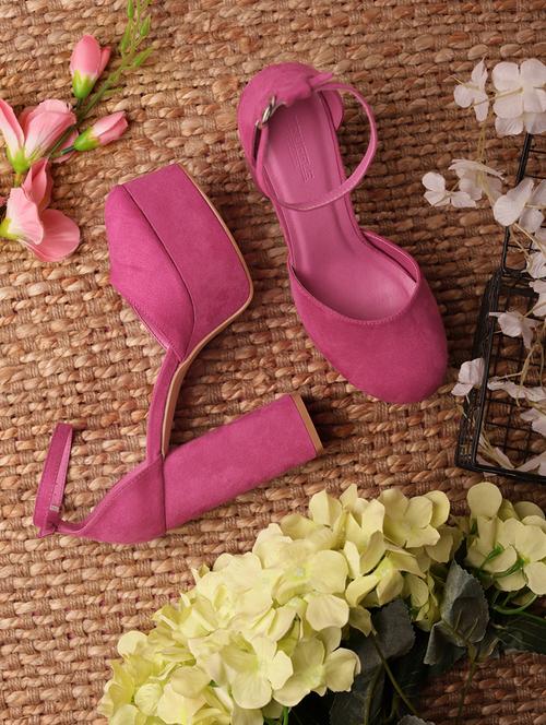 pink lace-up block sandals - 20029623 - Very Small Image - 1