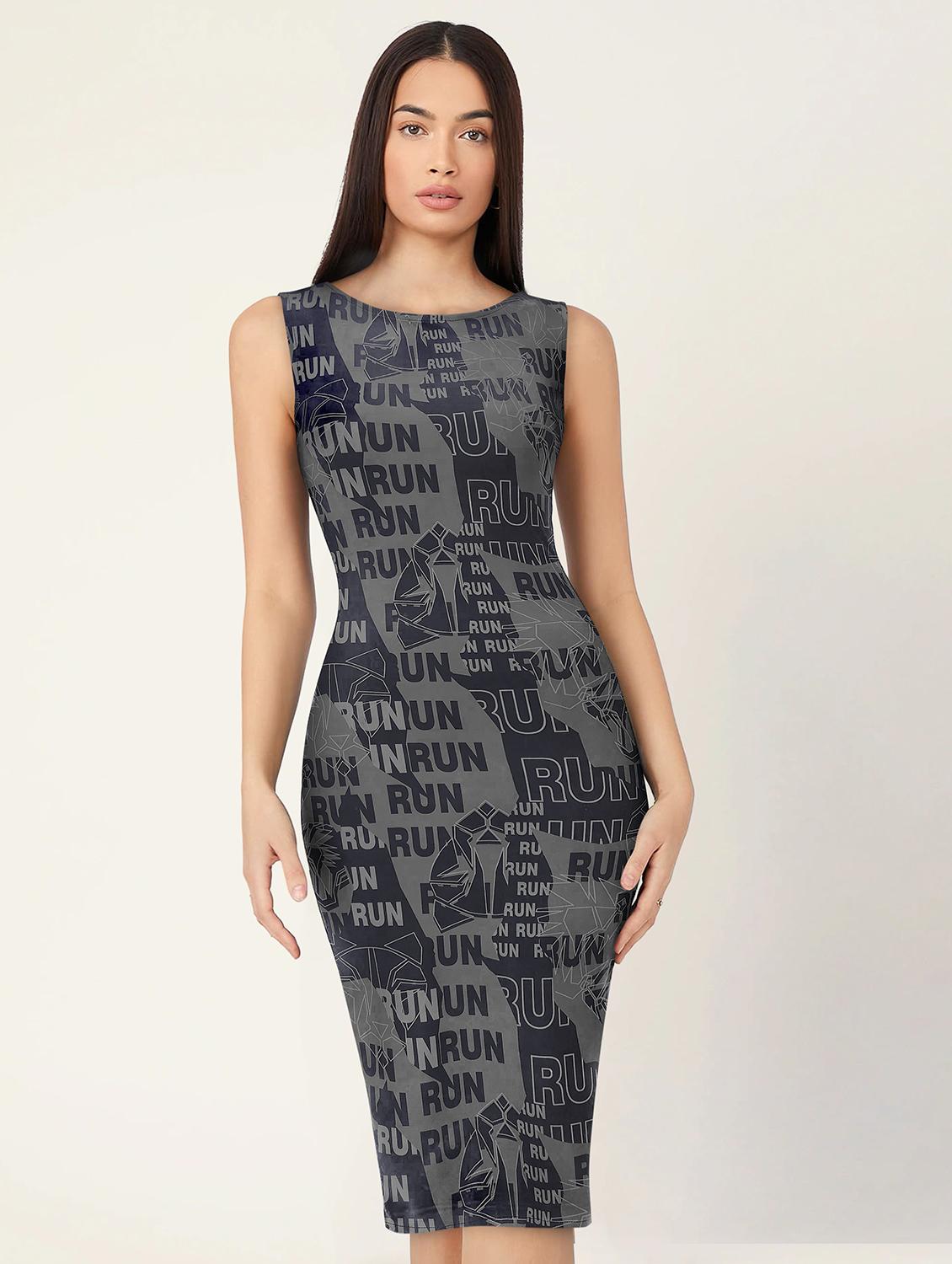women's bodycon typographic print dress