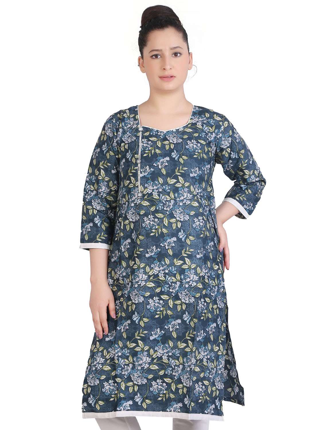 blue floral printed straight kurta